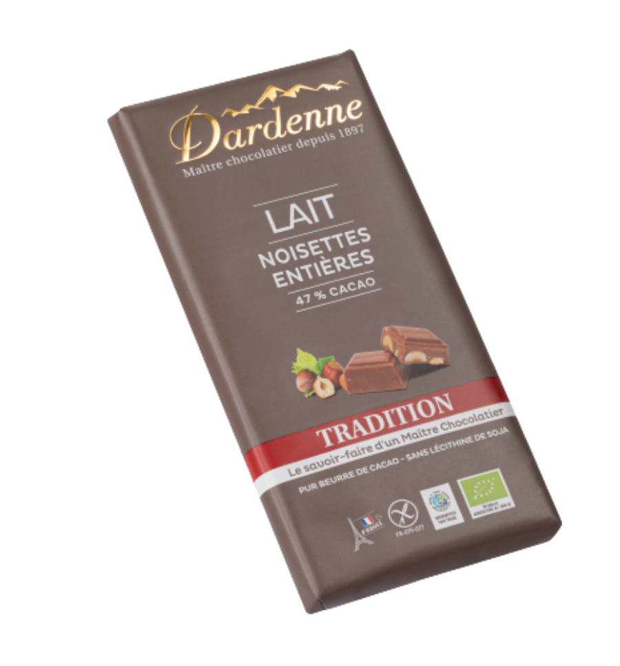 Tablette Chocolat Lait Bio Noisettes - Livraison Chocolats Bio