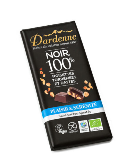 Plaisir & Sérénité ~ NOIR 100% cacao aux éclats de noisette torréfiées - 90g
