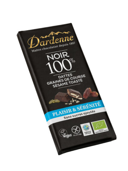 Plaisir & Sérénité ~ NOIR 100% , Dattes, Graines de courges et Sésame toasté - 90g